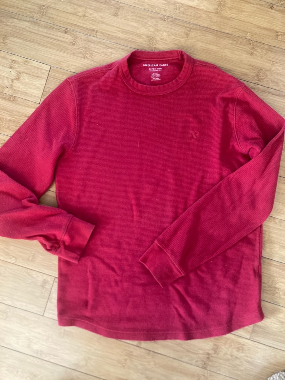 American Eagle Outfitters Red Waffle Thermal Crew Neck